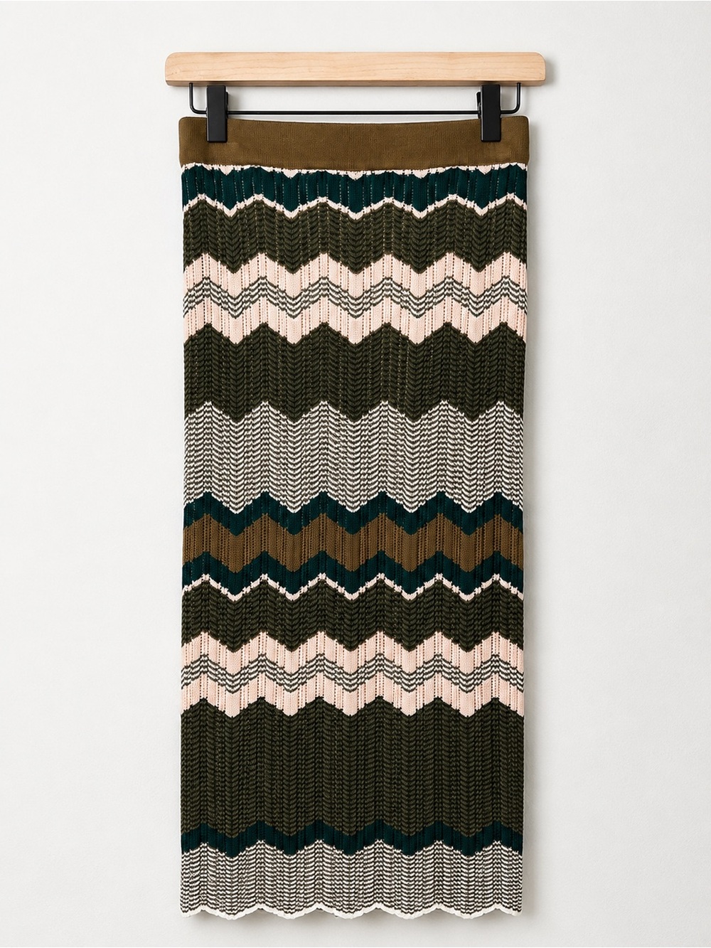 Ronny‎ Kobo Chevron Knit Midi Skirt Multicolor Pointelle Stretch Size M